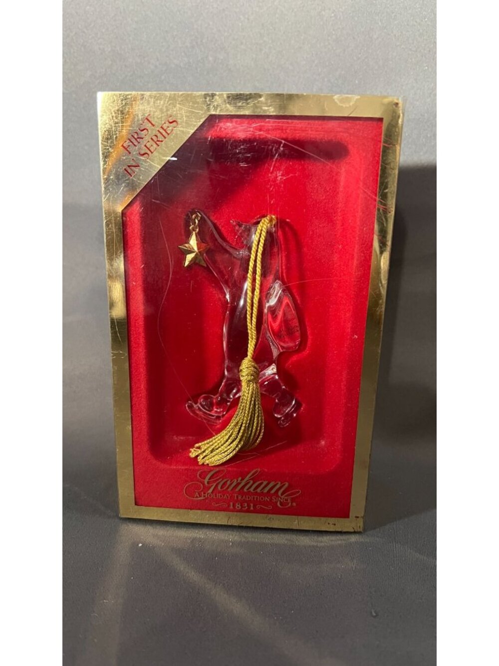 Gorham Lead Crystal Skating Penguin Ornament Gold Star Germany